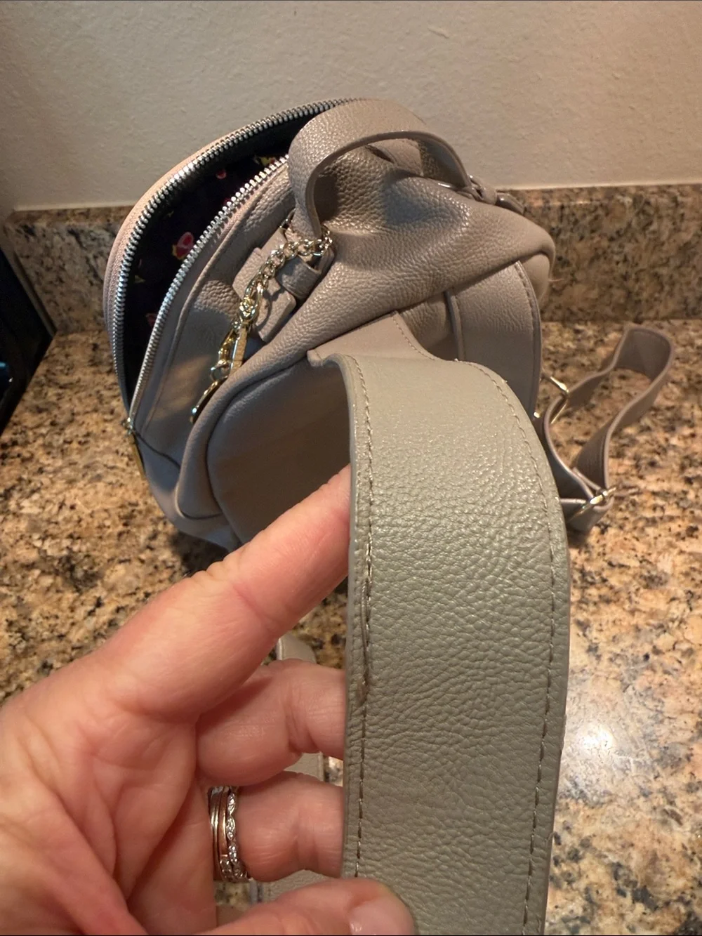 Betsy Johnson Heart-Quilted Mini Backpack with Bow - Taupe